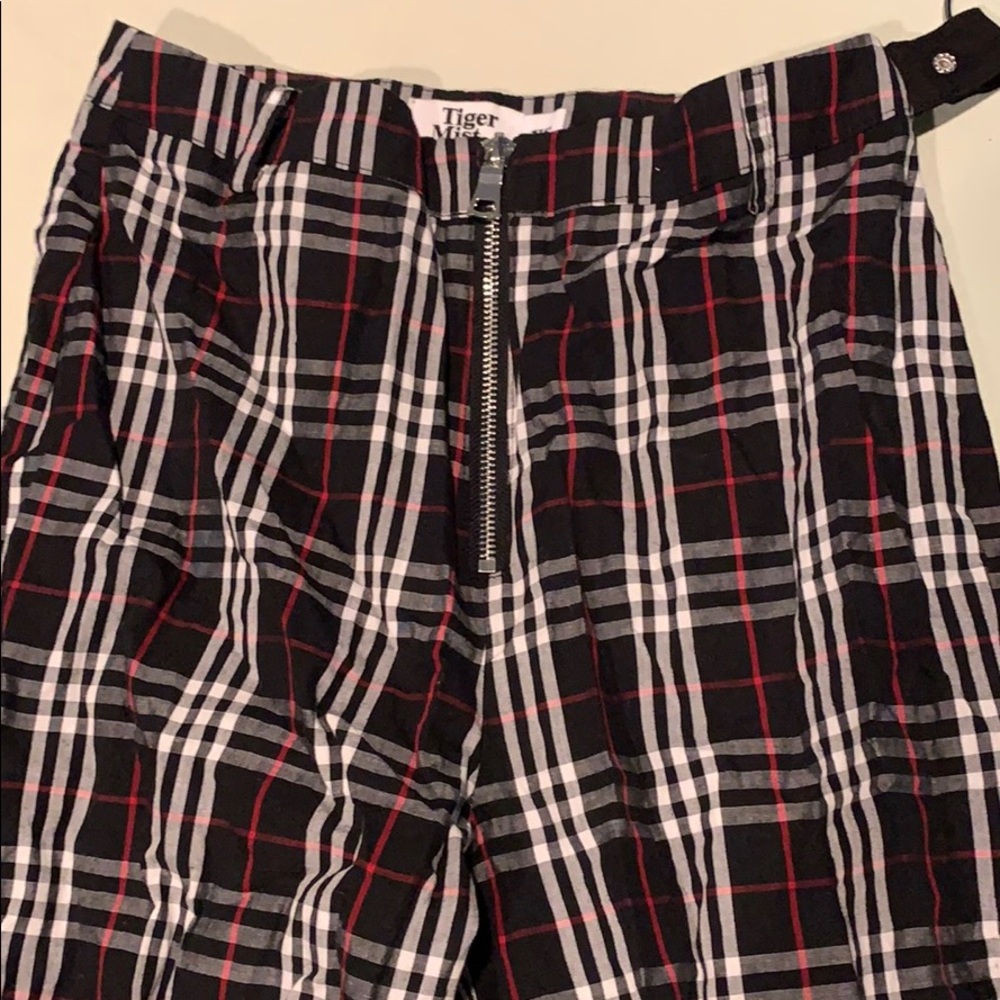 Red plaid zip up pants